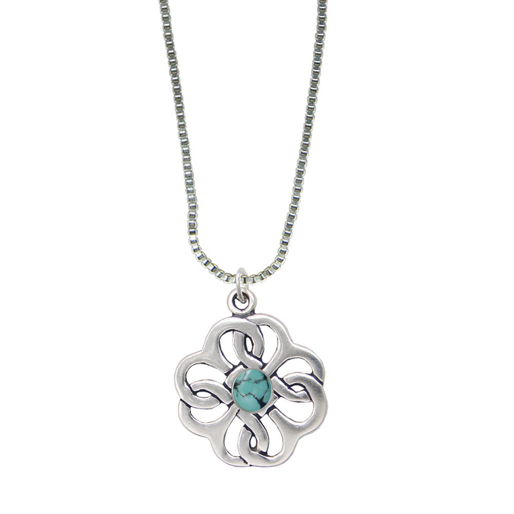 Sterling Silver Celtic Knot Flower Pendant Turquoise